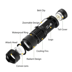 UltraFire SK68 EDC Flashlight 1/3-Mode AA Battery Lamp Zoomable 14500 Flashlights Pocket Mini Torch Light Rechargeable Lantern