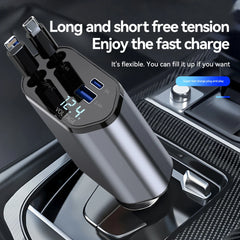 Car Charger, 4 in 1 Fast Charging Car Charger 120W, Retractable Cable and 2 USB Ports Car Charger Adapter Compatible